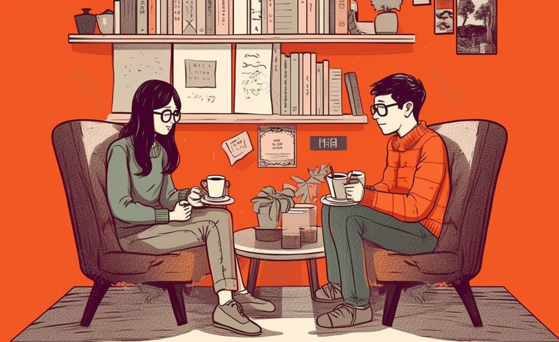 男女咖啡馆聊天卡通手绘插画场景,插画/手绘图,插画/手绘图库,插画/手绘图下载,插画/手绘